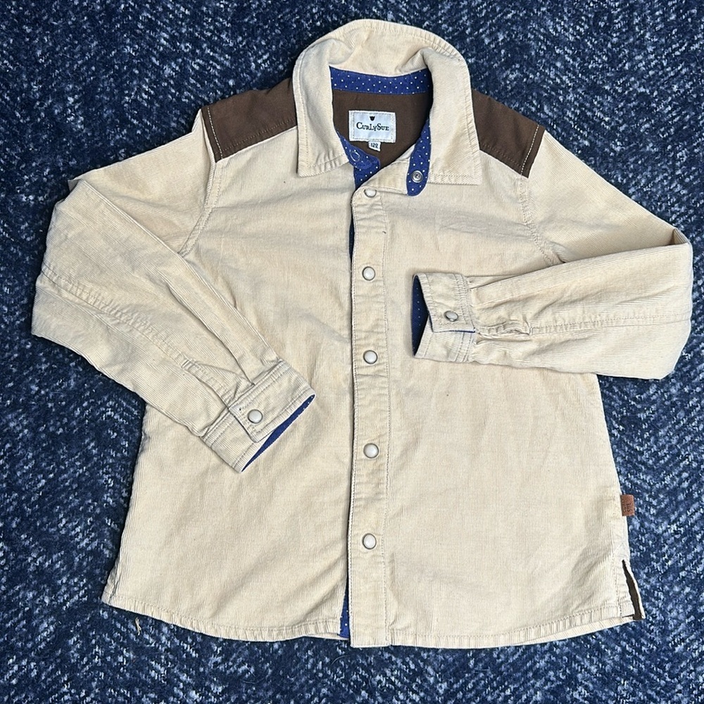 Size 5/6 curly Sue button up western shirt suede detail top with corduroy shirt